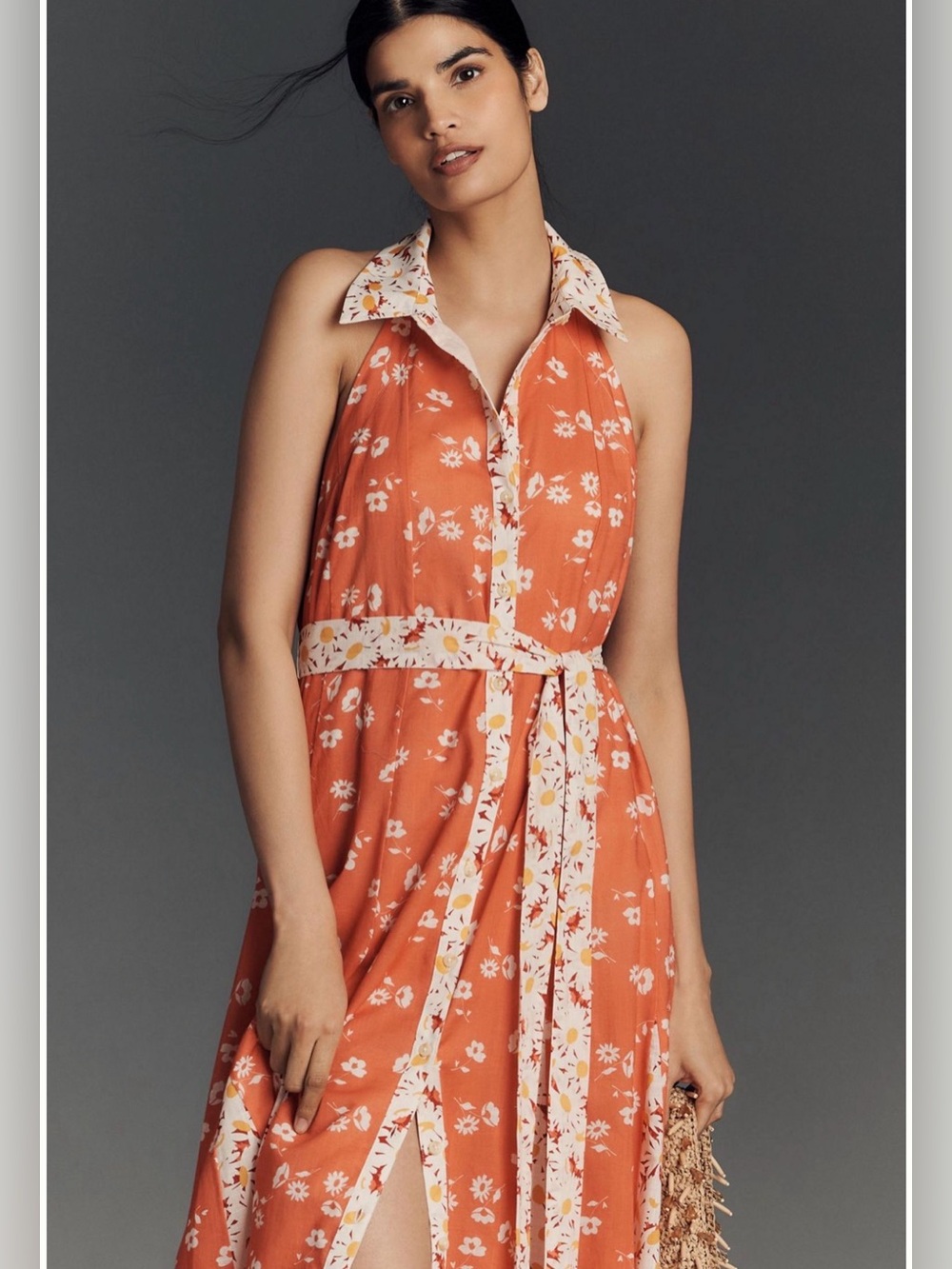 Anthropologie Maeve Halter Open-Back Godet
Midi Shirt Dress